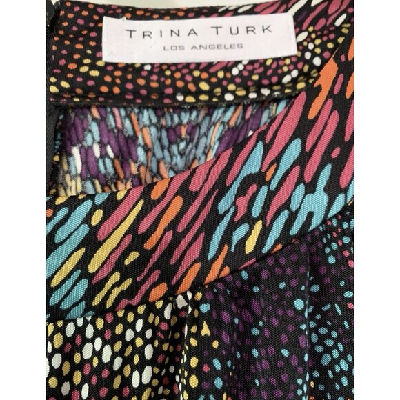 Trina Turk Silk A-line Geometric Mosaic Tie Multi Colored Dress Women’s Size 2 - Picture 3 of 6